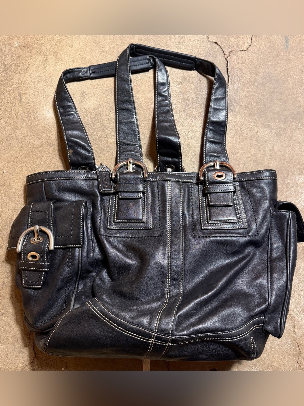 Y2K Coach Soho 10037 Black Leather Large Buckle Tote Bag